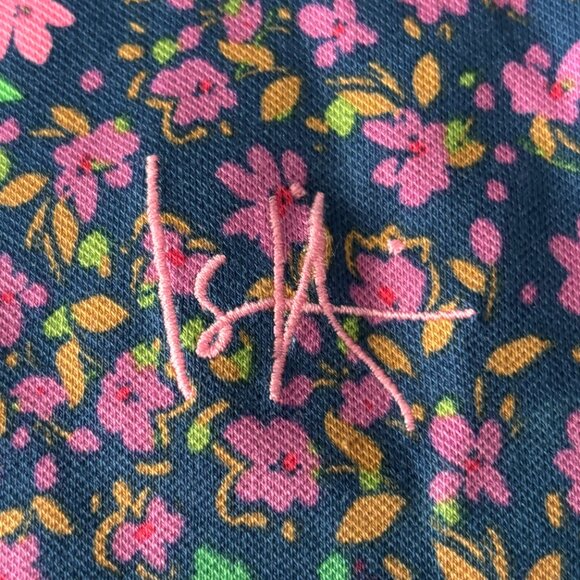 Isaac Mizrahi Live Floral Polo Shirt Navy Multi Size L - Picture 6 of 9